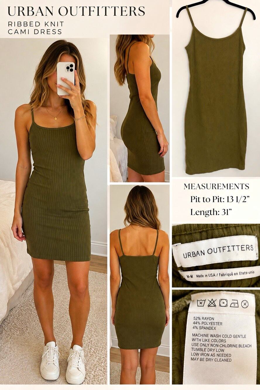 Urban Outfitters Green Ribbed Knit Scoop Neck Cami Bodycon Short Dress M